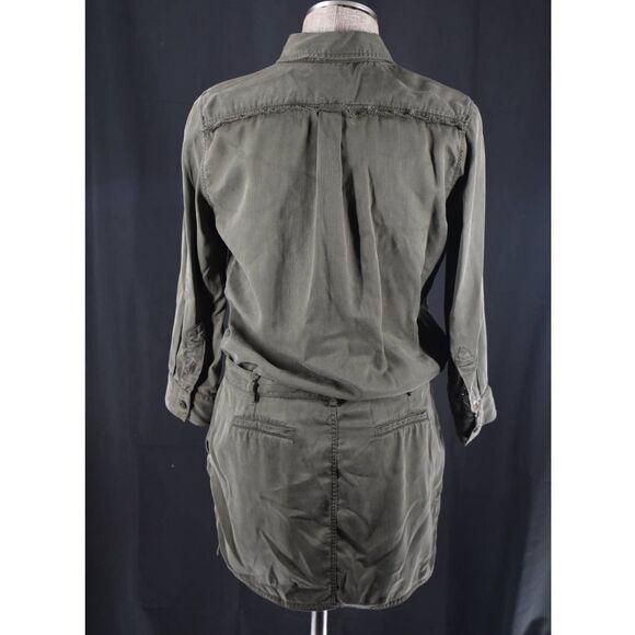 Etienne Marcel Military Style Green Button Up Dress- S - Picture 7 of 8